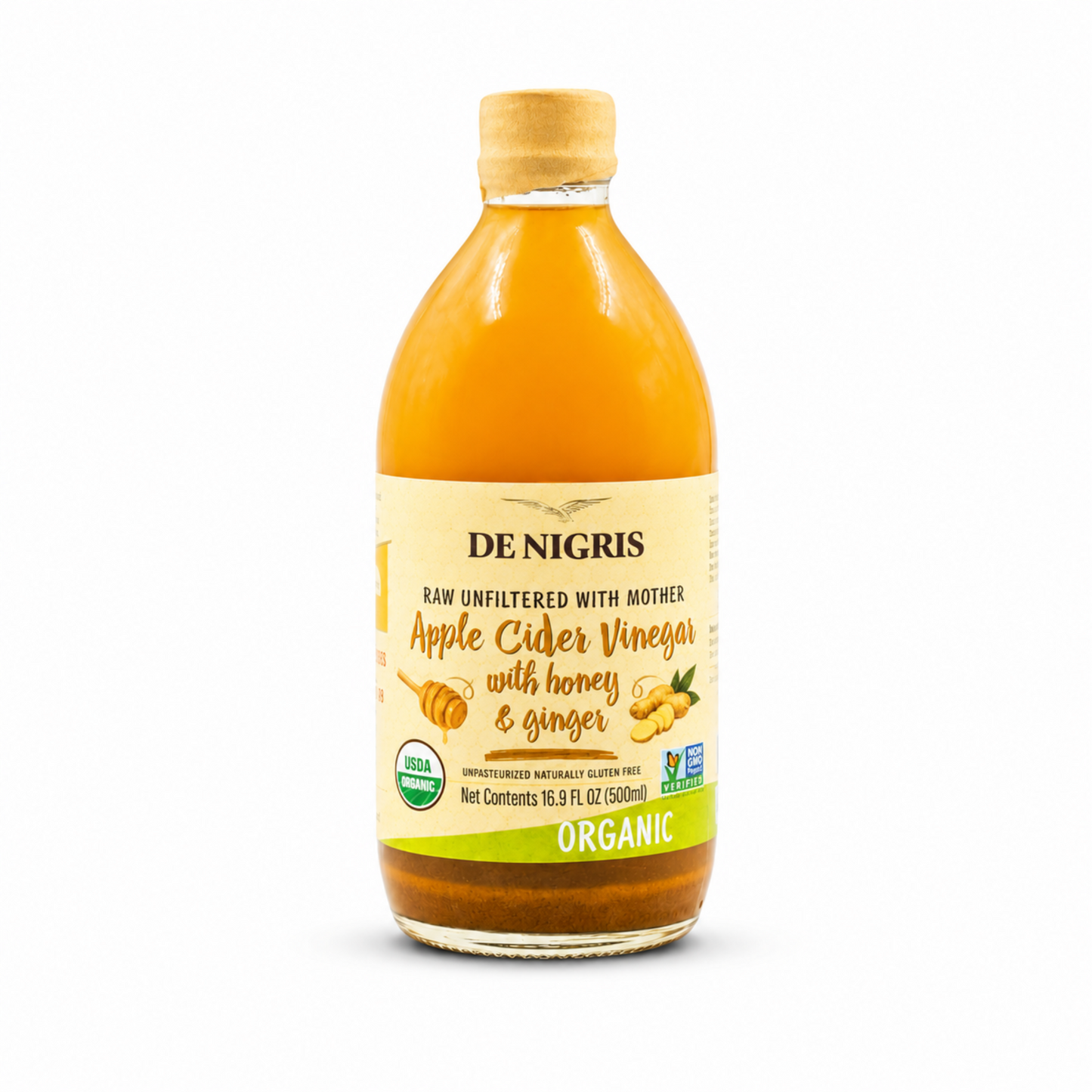 De Nigris Organic Vinegar, Apple Cider Honey Ginger 500ml