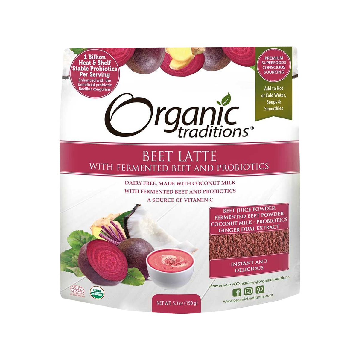 Organic Traditions Beet Latte with Fermented Probiotics 150g