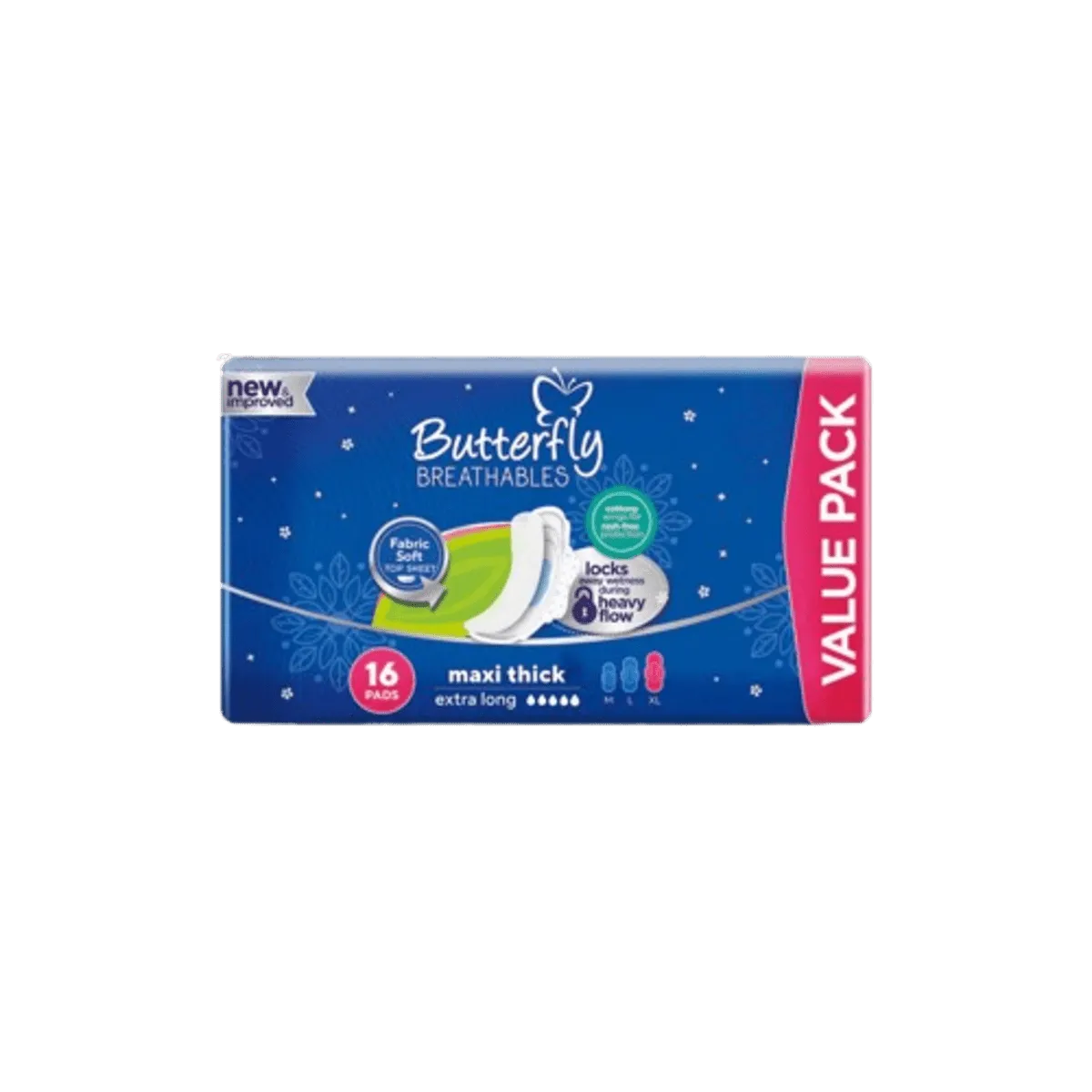 Butterfly Sanitary Napkins Maxi Extra Large Value Pack 16Pcs