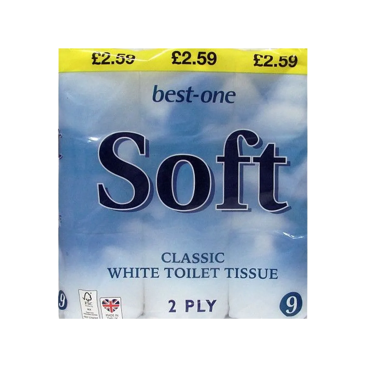 Best-One Soft Classic White Toilet Tissue 2 Ply 9 Rolls