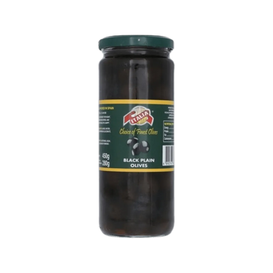 Italia Black Plain Olives 450g