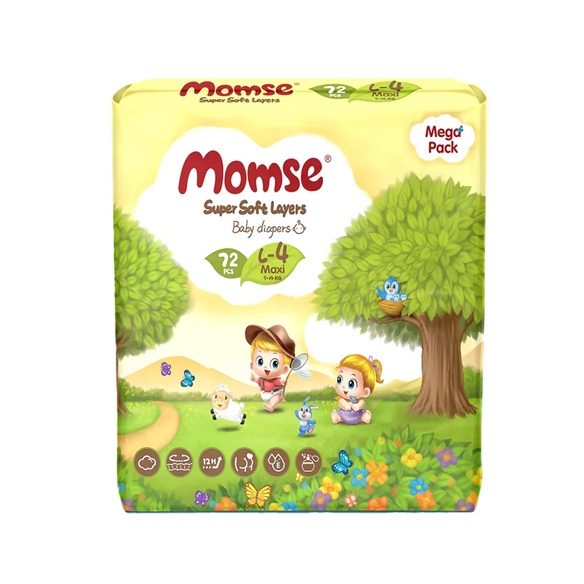 Momse Mega Baby Diapers Packet Size 4 Large 72 Pieces