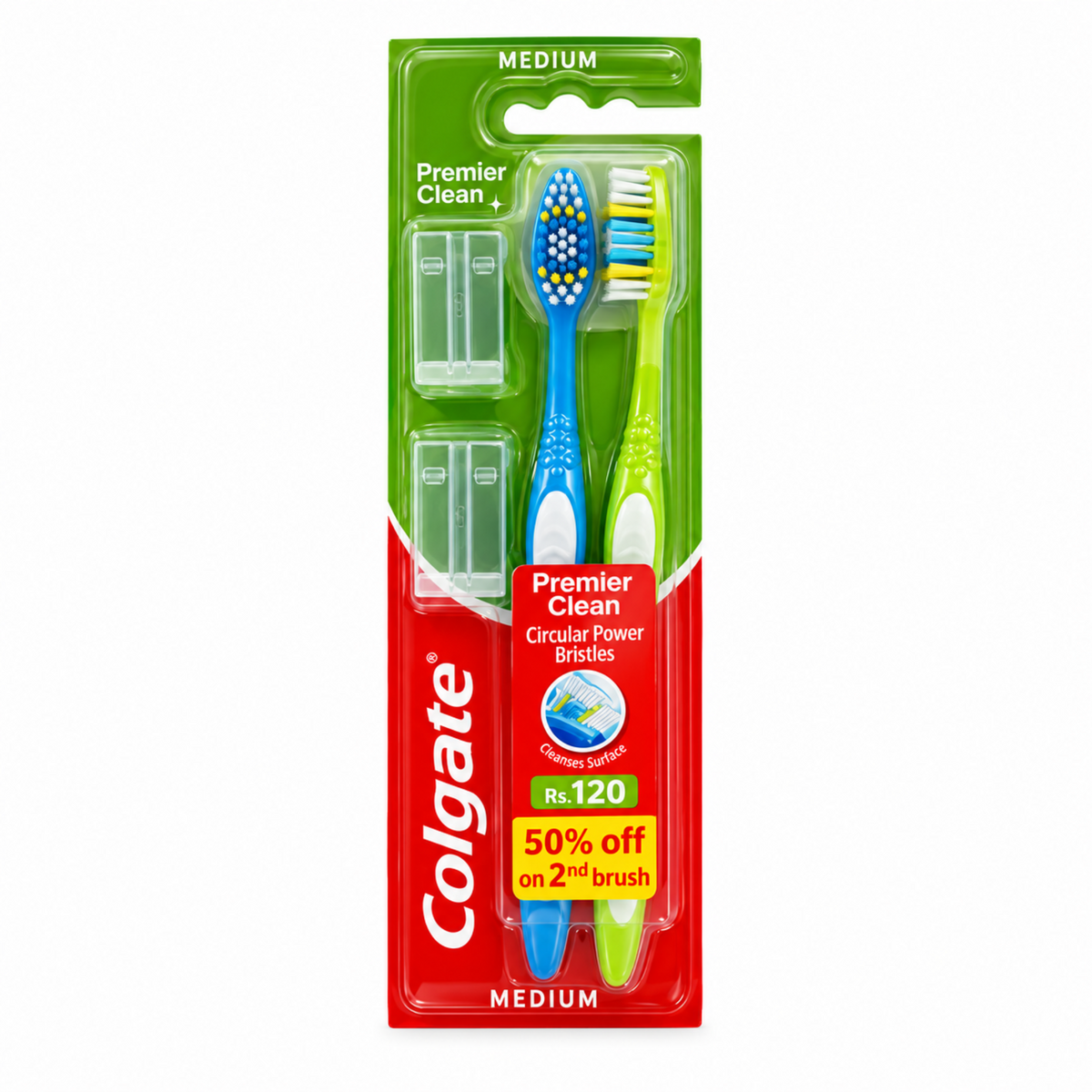 Colgate Premier Clean Medium Toothbrush Twin Pack