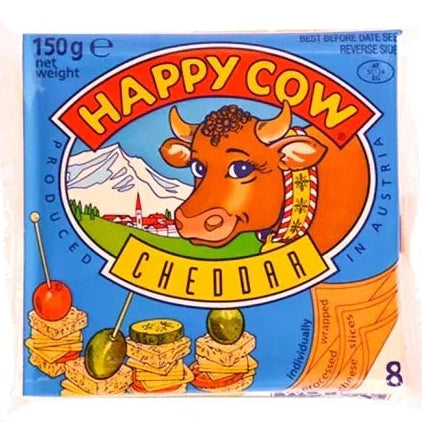 Happy Cow Yellow Cheddar Cheese Slices, 150g Pack of 8 Individually Wrapped Slices