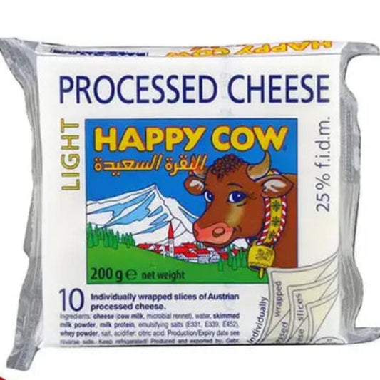Happy Cow Light processed cheese slices, 200 g pack with 10 individually wrapped slices