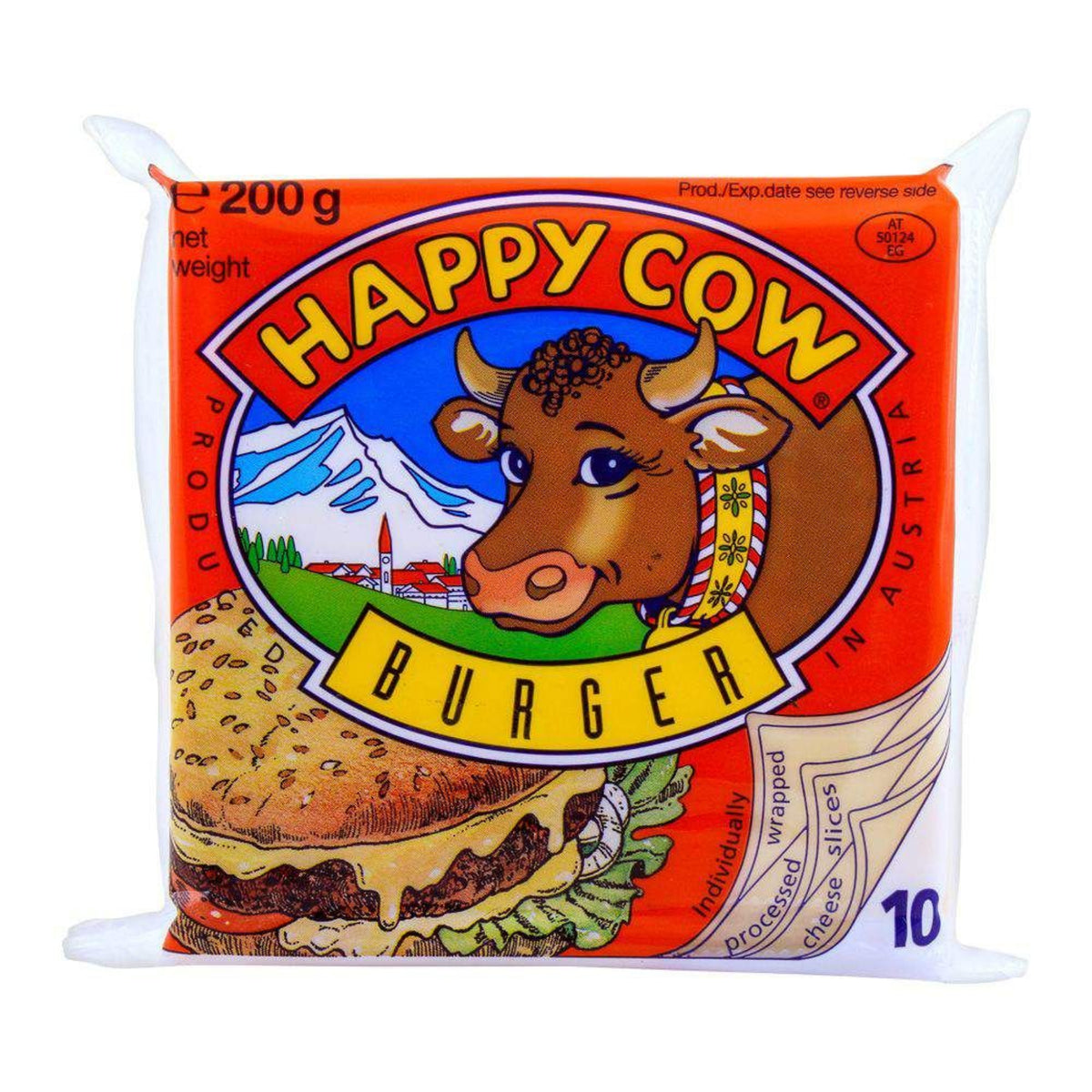 Happy Cow Burger Processed Cheese Slices, 200g Pack of 10 Individually Wrapped Slices