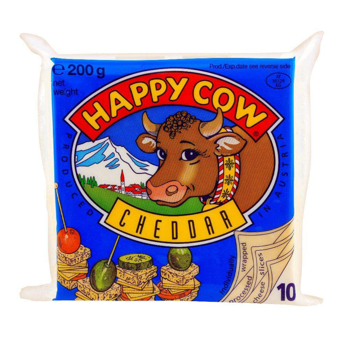 Happy Cow Cheddar Processed Cheese Slices, 200g Pack of 10 Individually Wrapped Slices