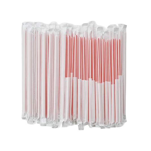 Plastic Straight Straw 8MM White W/ Stripes 500s