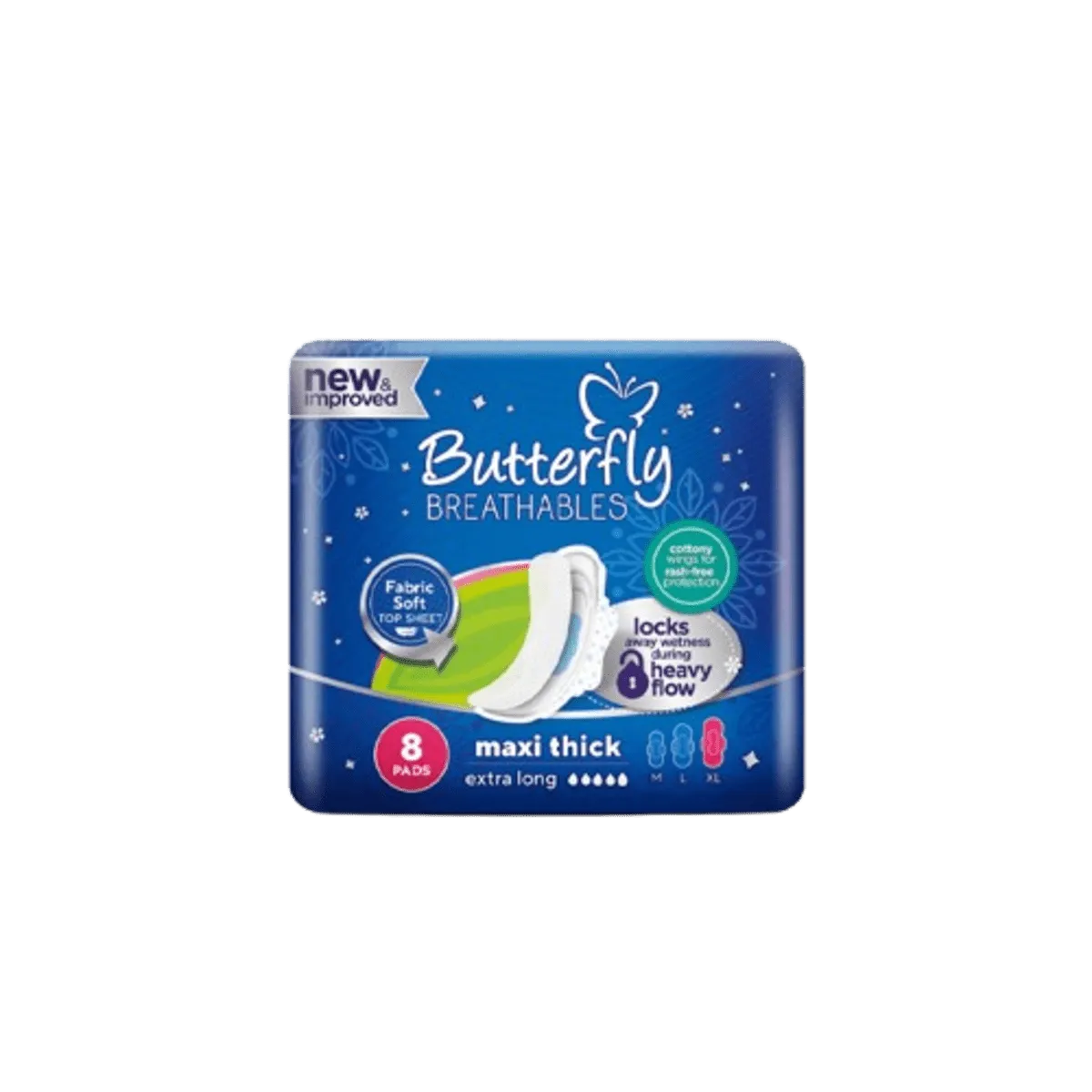 Butterfly Sanitary Napkins Breathables Maxi Thick Extra Long 8Pcs