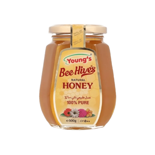 Youngs Beehive Natural Honey Glass Jar 500gm