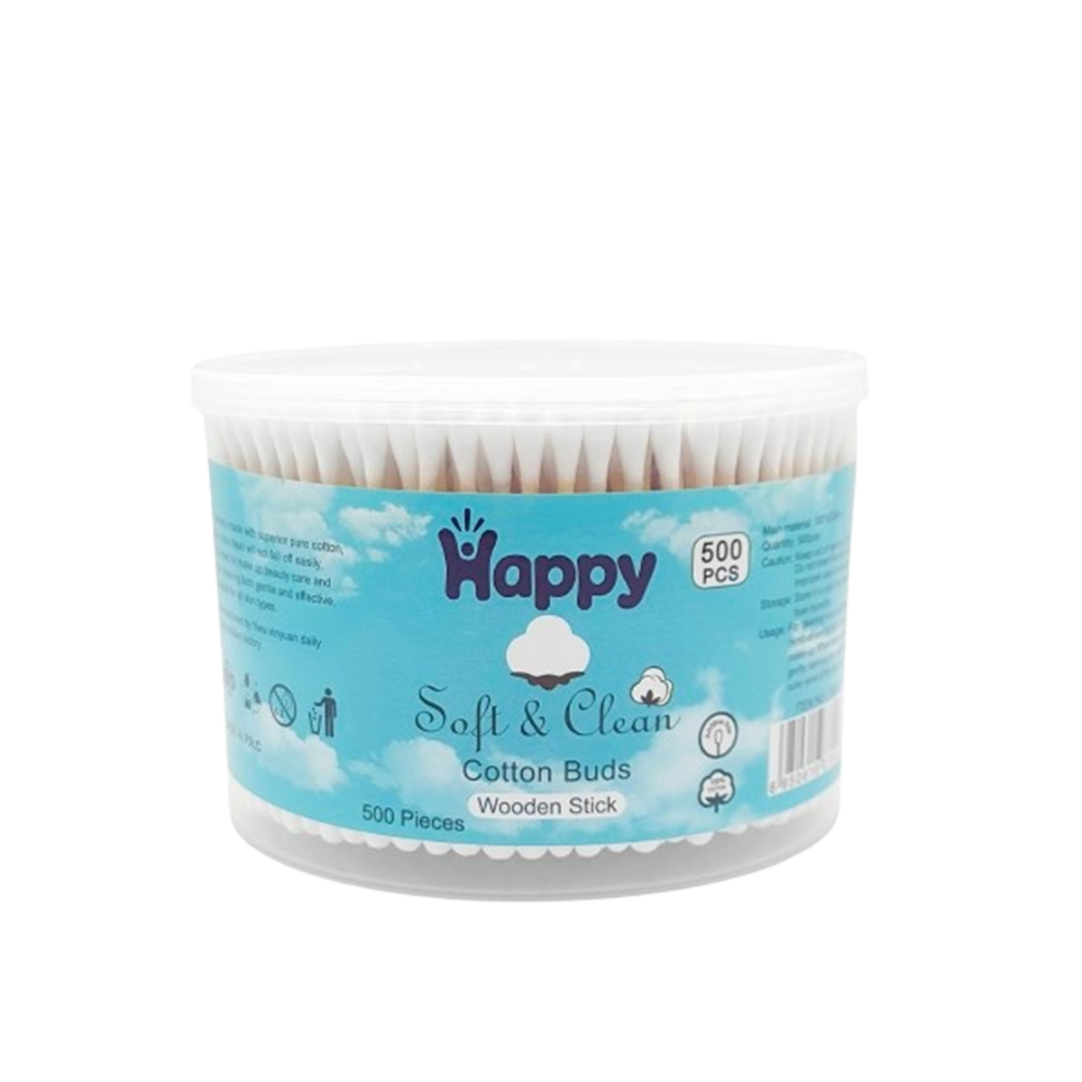 Happy Cotton Buds Plastic Stick 500Pcs
