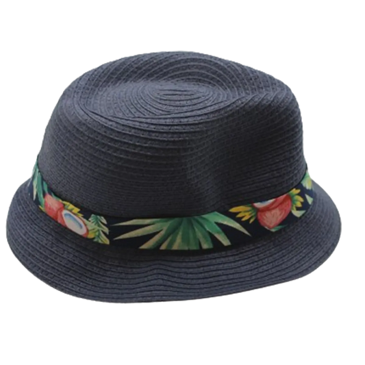 Debenhams P Blue Floral Trilby 43 Navy Hat S/M