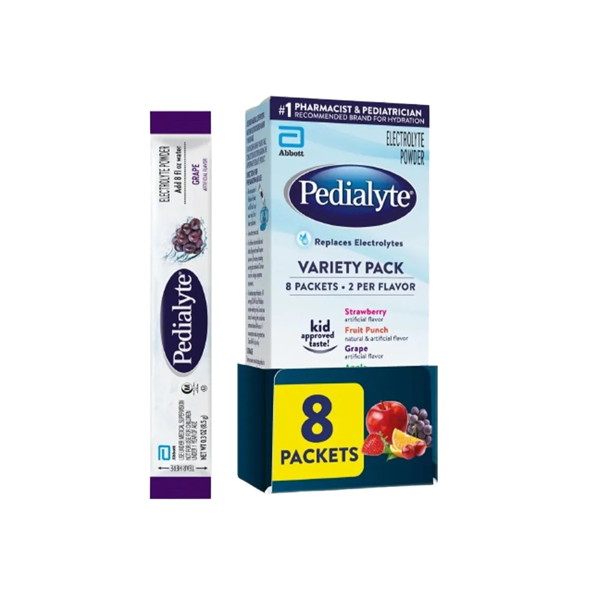 Pedialyte Electrolyte Powder Packets, Variety Pack, Hydration Drink, 8 Single-Serving Powder Packets