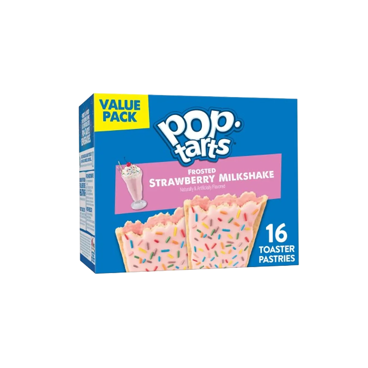 Pop-Tarts Frosted Strawberry Milkshake Toaster Pastries, Shelf-Stable, Ready-to-Eat, Instant, 16 Count Box